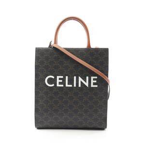 Celine Vertical Cabas Triomphe Tote Bag Canvas Leather Black Brown